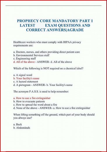 Prophecy Core Mandatory Part 1 Latest Exam Questions And Correct Answersagrade new video