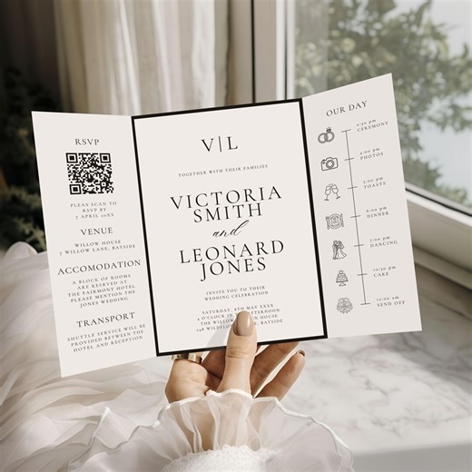 Gatefold Wedding Invitation Template, Editable Photo Trifold Invite, Canva Design, Customizable Wedding Card 4062 - Etsy