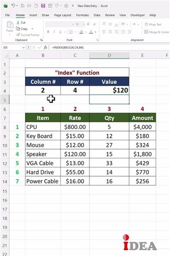 Lesson-68 | Excel for beginner to advance | Excel INDEX function explained in 60 seconds #excel