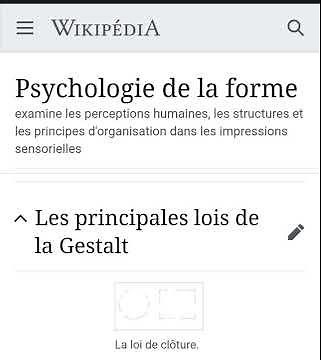 Psychologie de la forme (Wikipédia, 4. Les principles lois de la gestalt).