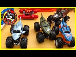 Monster Jam Toy Trucks Playing & Racing - Megalodon SHARK WEEK TV (Mosasaurus, Hammerhead, AVENGERS)