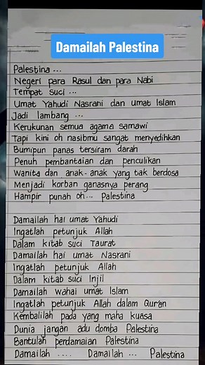 Damailah Palestina - Lirik Lagu Palestina Negeri Para Rasul dan Para Nabi