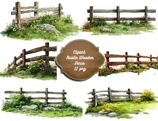 Watercolor Wooden Fence Clipart: Rustic Farmhouse PNG Bundle (digital Download, Commercial Use) - Etsy