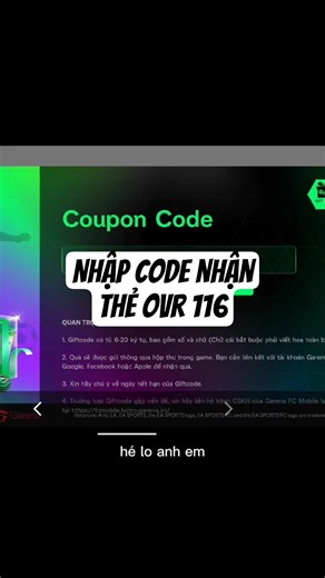 Nhập code nhận thẻ ovr 116 free #fcmobile #fifamobile