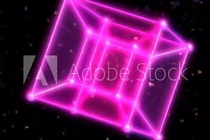 4 Dimensional Hypercube Tesseract Rotating in Outer Space and Stars - 4K Seamless Loop Motion Background Animation