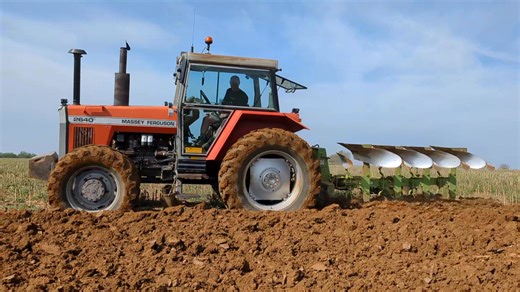 Massey Ferguson 2640 and four furrow reversible Dowdeswell plough in action at Great Holcot earlier this year. #masseyferguson #masseyferguson2640 #tractor #thetractortwitcher #dowdeswell #plough #ploughing #workingweekend | The Tractor Twitcher