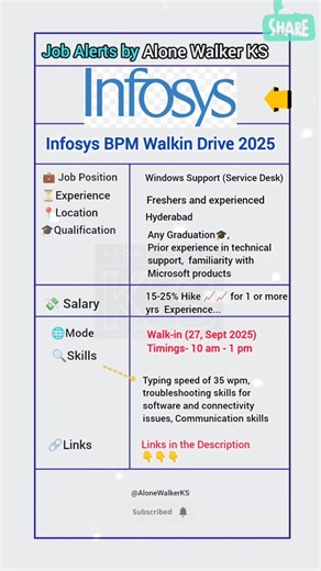 Infosys Walk-in Drive | 27 Sept,2025 | Service Desk