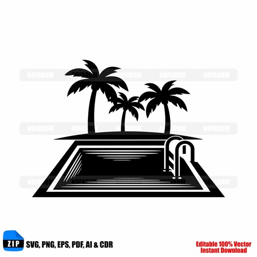 Swimming Pool SVG Tropical Palm Summer Vacation Resort Cricut Silhouette Vector Download File - Etsy