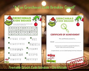 Grinch Christmas Code Breaker Game for Kids | Printable Holiday Classroom Activity   | Merry Grinchmas - Etsy Australia