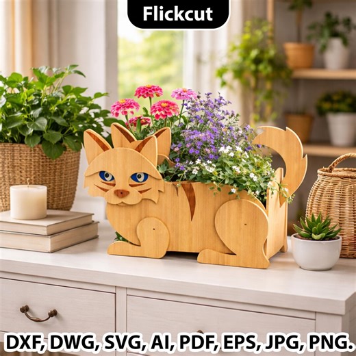 Cat Planter SVG File, Wooden Cat Flower Pot Laser Cut File, Animal Planter Box, Wooden Garden Decor, Garden Ornament, Decorative Planter - Etsy