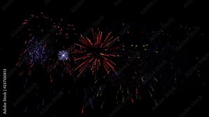 PNG Alpha.Looping Fireworks. Holydays fireworks seamless looping with Perfect for opener and Eve Intro. Good for celebration cards video.Merry Christmas and Happy New Year.