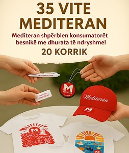 45 reactions |  MEDITERAN – 35 VJET ME JU   Me datë 20 Korrik, Mediteran përmbyll aktivitetet festive me rastin e 35-vjetorit të themelimit 壟  Ju ftojmë të merrni pjesë në një koktej falënderues, ku do të shpërndahen dhurata simbolike  për çdo konsumator, në shenjë mirënjohjeje për besimin dhe përkushtimin tuaj ndër vite ❤️  Mirë se vini për të festuar së bashku!  | Plus Televizion | Facebook