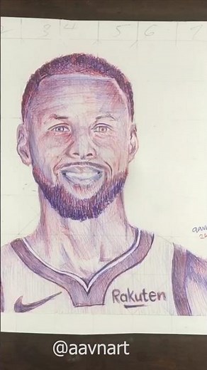 Drawing Steph Curry with red and blue pens