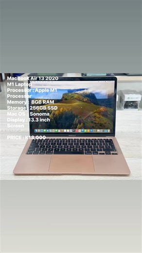 4.4K views · 20 reactions | MacBook Air 13 2020 M1 LaptopProcessor : Apple M1 Processor Memory : 8GB RAM Storage : 256GB SSD Mac OS : Sonoma Display : 13.3 inch Screen PRICE : K18,000 | Right Price Zambia | Facebook