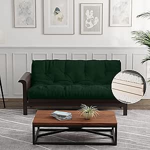 Loosh Home | 8" Queen Size Futon Sofa Bed Memory Foam Mattress - USA Made, Dark Green, No Frame