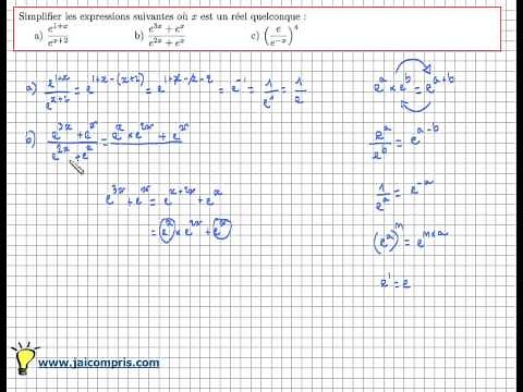 fonction exponentielle - exercice : règle de calcul - simplifier - niveau facile