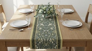 Arts & Crafts Floral Table Runner | Sage Green Cotton Twill | Heritage Botanical Dining Decor - Etsy