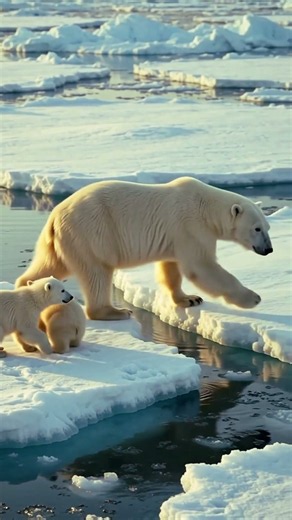 The Last Ice Journey | Polar Bear Mother Saves Her Cubs 🐻‍❄️❄️ #animalsurvival