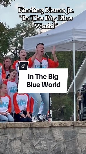 The cast of Finding Nemo Jr. performing “In The Big Blue World” at Celebrate Springfield! #findingnemojr #findingnemothemusical #findingnemomusical #communitytheatre #celebratespringfield #springfieldmo