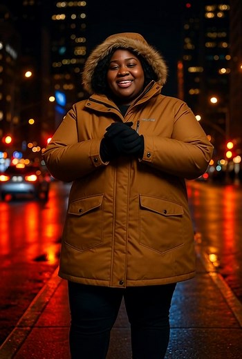 Plus-size beauties, this Camel Brown insulated jacket delivers warmth, movement, and a smooth, confidence-boosting fit. The thermal-reflective Omni-Heat lining, plush sherpa hood, and faux-fur trim make it perfect for long winter days and snowy weekends. Cargo pockets, adjustable cuffs, and a long silhouette support cold-weather comfort and tummy-friendly shaping. Available in inclusive sizing — 3X available. This visual is creatively crafted to help you imagine the look and fit #curvywinterstyl