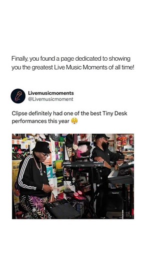 Live Music Moments | Clipse reunited for an NPR Tiny Desk Concert on July 11, 2025, performing a powerful six-song set that spanned their career — from early... | Instagram