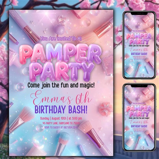 Pastel Glitter Pamper Party Invitation, Girls Spa Sleepover Birthday (editable Template) - Etsy