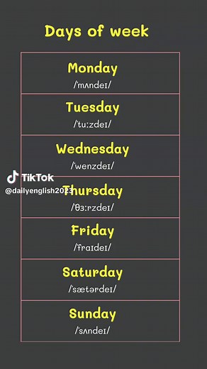 Days of week in English Vocabulary for beginner #padenglish #dailyenglish #learnontiktok #vocabulary #prinunciation