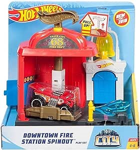 Hot Wheels Downtown Fire Station Spinout Vehicle Playset
