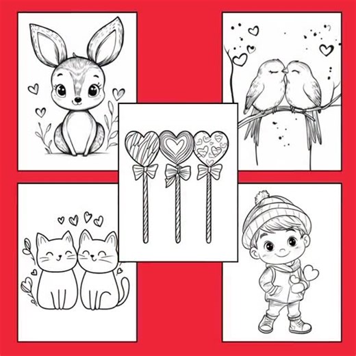 Valentine's Day Coloring Book: 24 Printable Pages for Kids (PDF) - Etsy