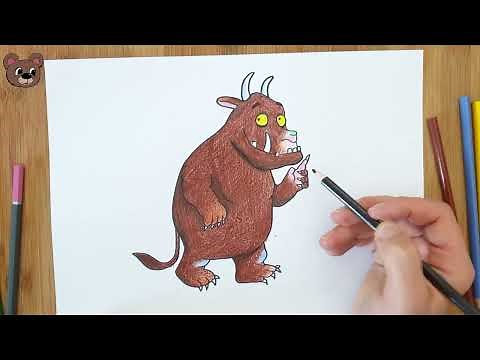 How to Draw the Gruffalo / Kids Drawing Character from book with colouring pencils