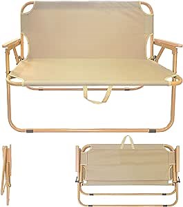 ptlsy Loveseat Camping Chair for Adults Heavy Duty Double Seat Camp Chair for 2 Person Suit for Indoor Outdoor Hiking Patio Beach (Khaki)