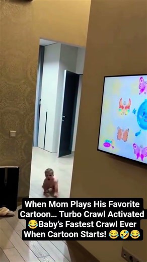 When Mom Plays Turbo Crawl Activated😂Baby’s Fastest Crawl Ever When Cartoon Starts #babylaugh#cute