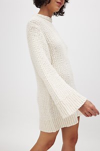 Knitted Long Sleeve Mini Dress Offwhite