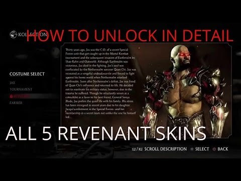 Mortal Kombat X - HOW TO UNLOCK ALL 5 REVENANT COSTUMES/SKINS FULL GUIDE!