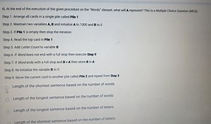 At the end of the execution of the given procedure on the "Word... | Filo