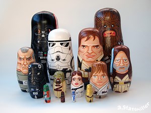 Hand-Painted Nesting Dolls Inspired by Popular TV Shows and Movies