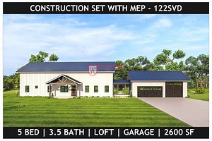 5-bed Barndominium Ranch Plan | Kids' Wing & Loft (PDF) | 122SVD - Etsy