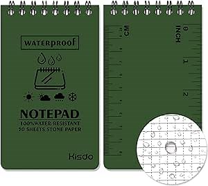 Kisdo Waterproof Notebook Police Notepad 3 x 5 Notebook Write in the Rain Pocket Notebook All-Weather Spiral Memo Paper Notepad Waterproof pad Green Note book 1 Pack