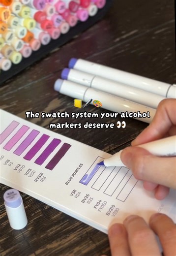 the fact that there are FOUR separate swatch cards… none of them organized… and somehow you’re still expected to find the right color?? 😭 i needed something that actually made sense—so i made swatch books that are organized chromatically by color family AND fit right inside your marker case 🫶 no more flipping through chaos. no more guessing. no more “wait where was that color again…” just clean, organized, easy swatching that actually matches your coloring paper ✨ if you’ve ever gotten annoyed