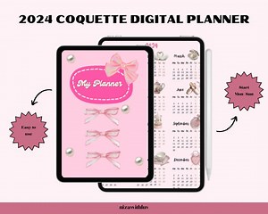 Coquette 2024 Digital Planner - Simple | Dated | Weekly, Monthly Planner, Period Tracker, Girl Planner, Friendly Planner, Printable - Etsy