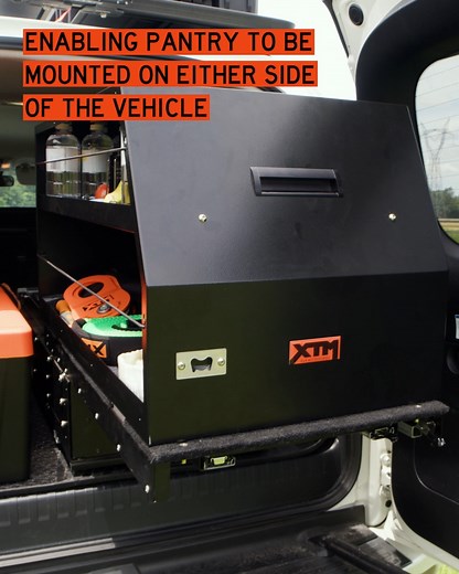 The XTM 4WD Pantry is the ultimate storage solution for all your 4WD and camping adventures. It’s perfect for 4WD or canopy set ups and has been designed to fit directly to the top of your XTM Fixed Top or Slide Top Modular Draw. Features include: 👉 Can be mounted on either side of your vehicle 👉 Ideal for 4WD and canopy sets ups 👉 Carpet on both shelves to protect your gear 👉 Made from tough black powder coated steel 👉 Perfect for storing kitchen items or other equipment 👉 Handy bottle op