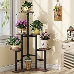 Tribesigns Corner Plant Stand Indoor, 6 Tiered Plant Shelf Flower Stand, Tall Multiple Potted Plant Holder Rack Planter Organizer for Living Room Balcony Garden, Rustic Brown