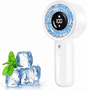 Handheld Fan - Portable Handheld Turbo Fan with Lanyard, 5 Speed Winds, LED Display, Rechargeable Battery Powered, Mini Pocket Personal Fans for Outdoor/Travel/Hot Flashes/Makeup, Gifts for Men/Women