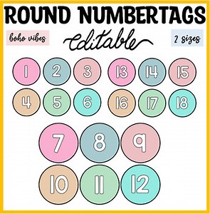 Printable Minimalist Number Tags, Number Labels, Number Spots, Number Tags