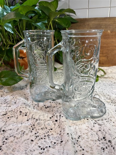 Vintage Glass Cowboy Boot Mugs (pair) - Etsy