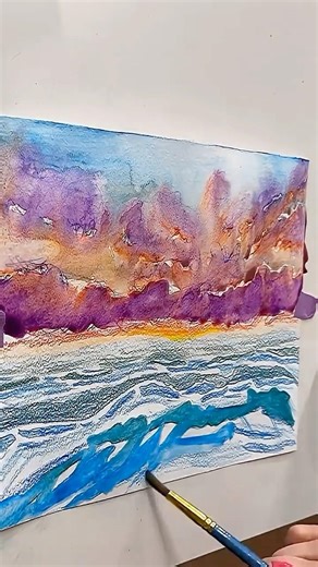🌊 Tutorial: Ocean Landscape in 1 Minute with Watercolor Pencils