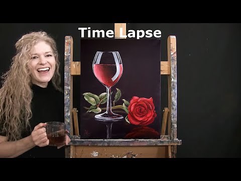 TIME LAPSE - Learn How to Paint "ROSE AND ROSÉ" with Acrylic - Floral Still Life Step by Step Lesson