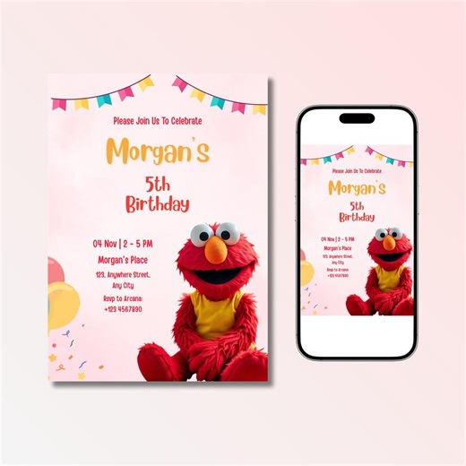Sesame Street Party Invite Template Editable-printable