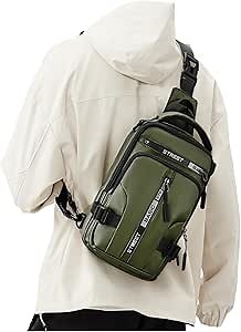 Crossbody Sling Backpacks Sling Bag for Men Women, Small Shoulder Backpack Motorcycle Chest Bags One Strap Backpack, Mini Chest Daypack for Casual Travel Hiking Gym Outdoor Sports Green