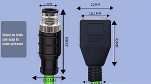 M12 4-pin D-Code Female to RJ45 Female High Flex Cat6 Industrial Ethernet Cable PVC Twisted Pair Cable 1Meter